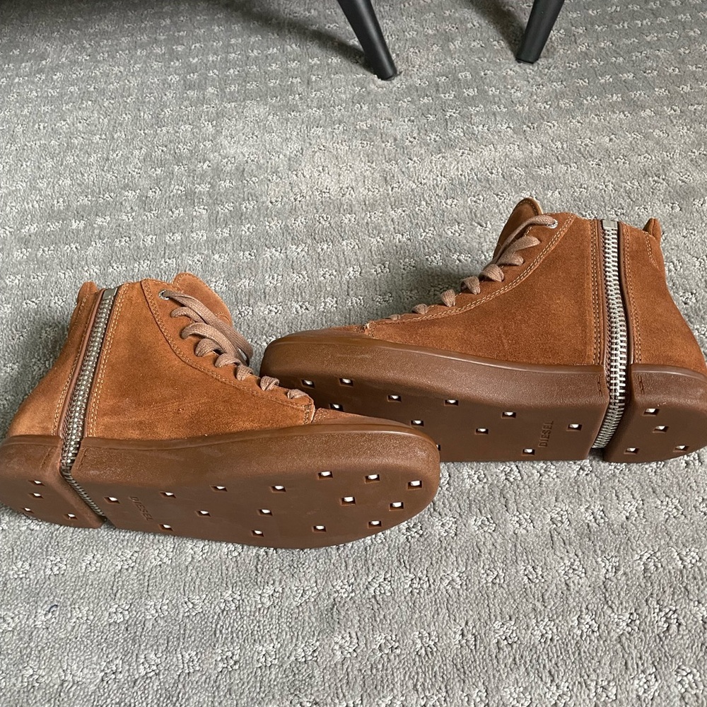 Diesel sneakers leather suede brown zip side